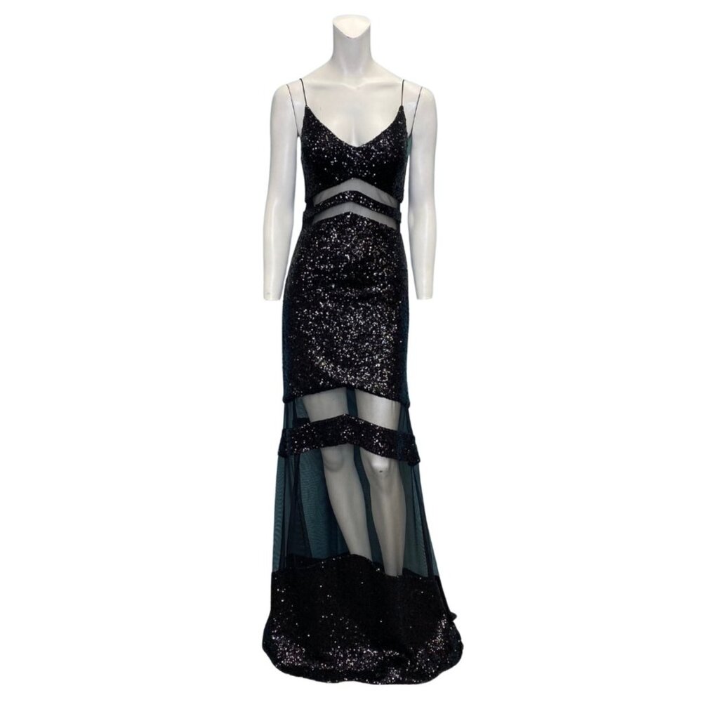 La Pateau Sequin Mesh Cutout Sleeveless Gown Black Size Large NWT
